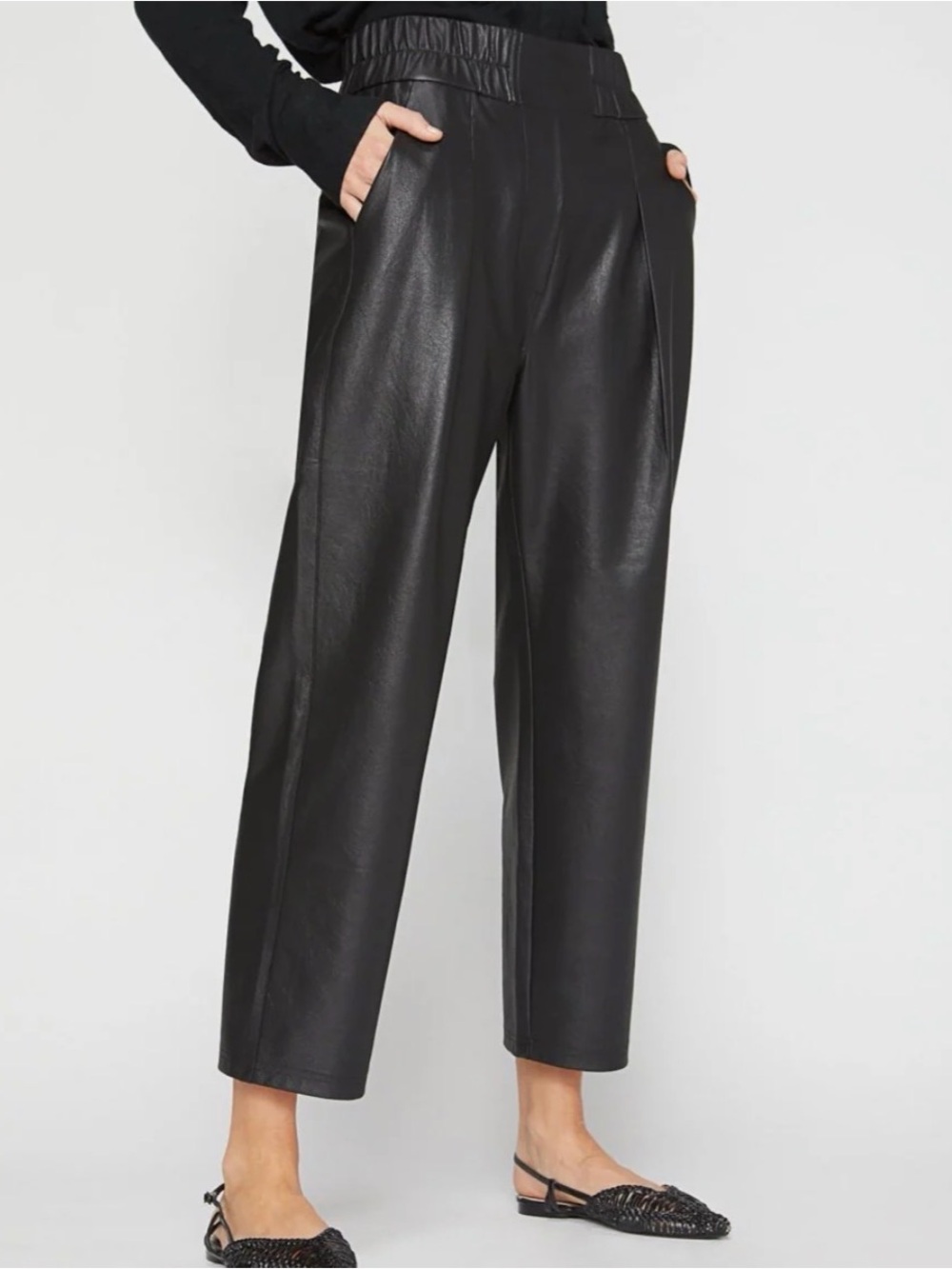 Black Vegan Leather High-Waist  Pants